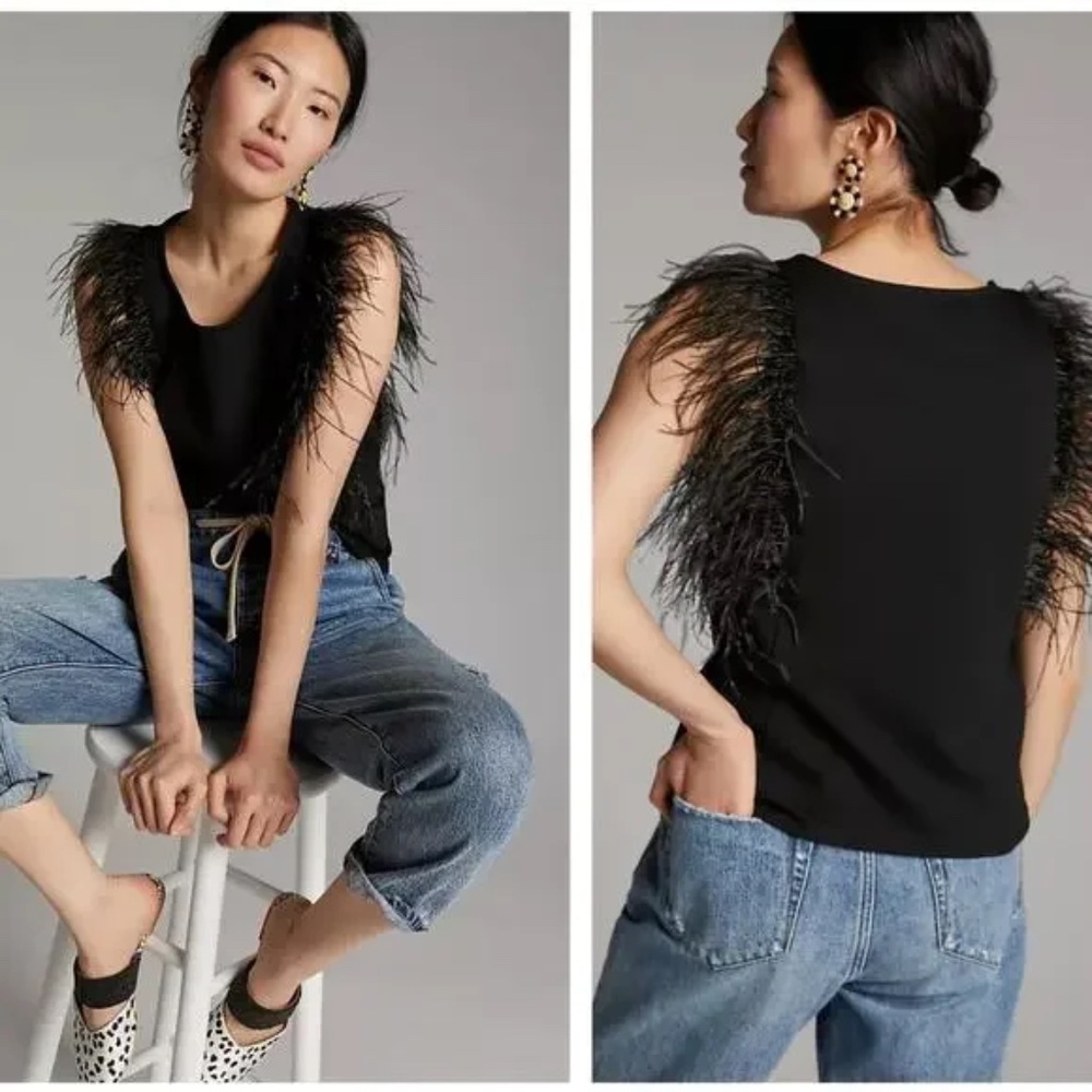 Anthropologie x Eva Franco Romana Feathered Top Black size XS NWT